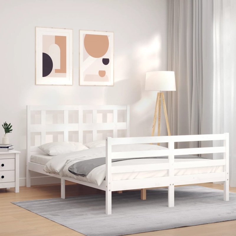 Berkfield Bed Frame with Headboard White 140×190 cm Solid Wood
