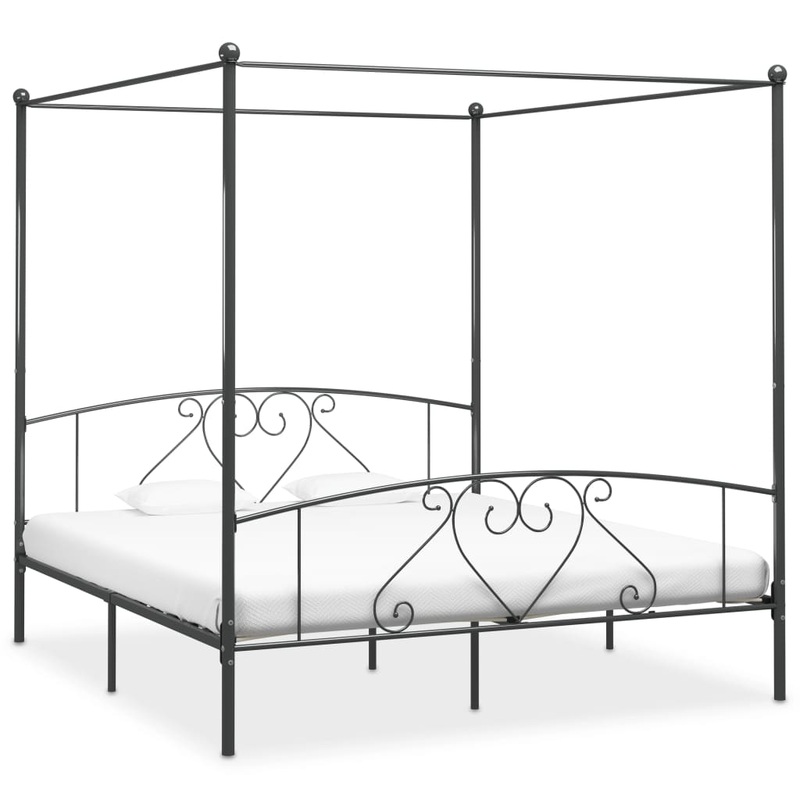 Berkfield Canopy Bed Frame Grey Metal 200×200 cm