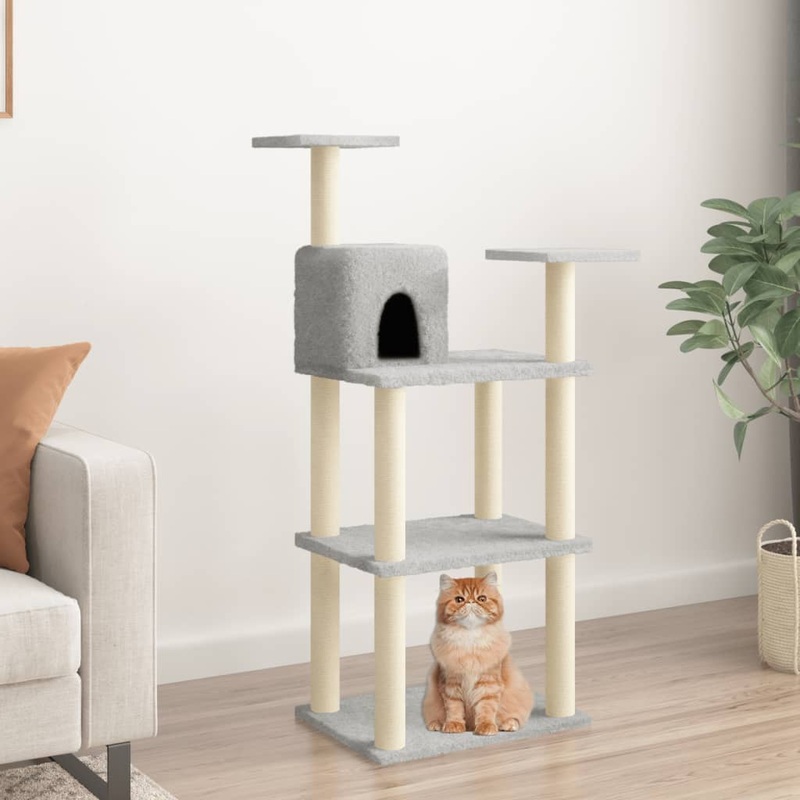 Berkfield Cat Tree with Sisal Scratching Posts Light Grey 119 cm