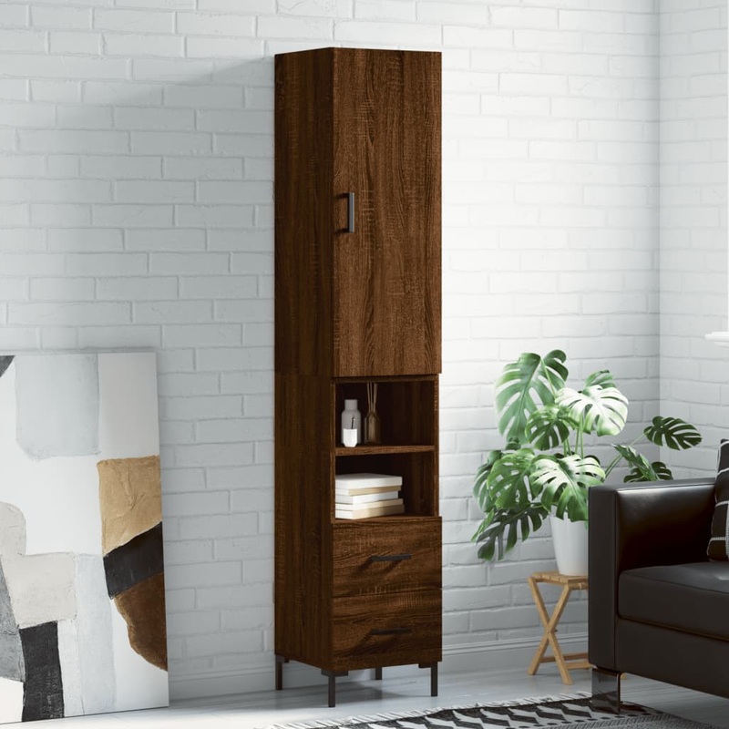 Berkfield Highboard Brown Oak 34.5x34x180 cm Engineered Wood