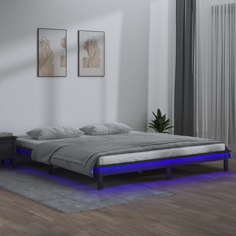 Berkfield LED Bed Frame Grey 150×200 cm King Size Solid Wood