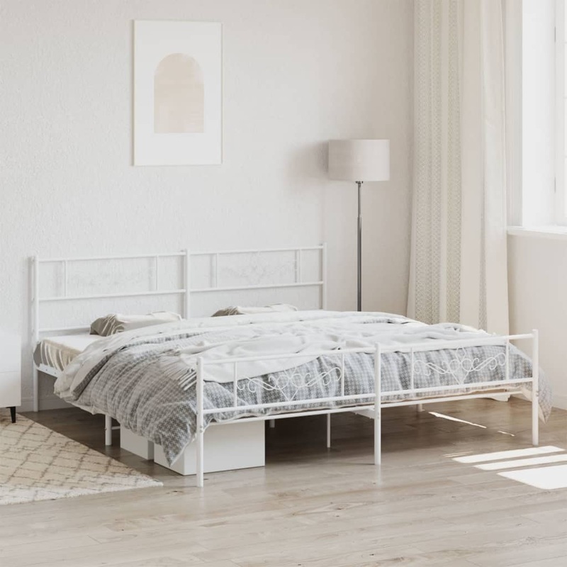 Berkfield Metal Bed Frame with Headboard and Footboard White 180×200 cm