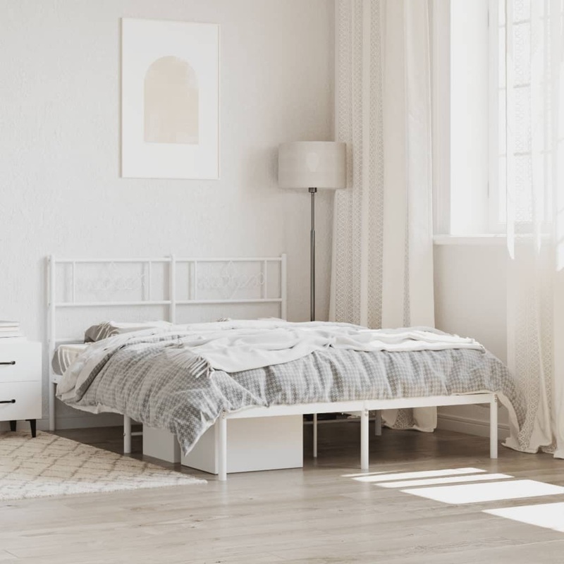 Berkfield Metal Bed Frame with Headboard White 160×200 cm