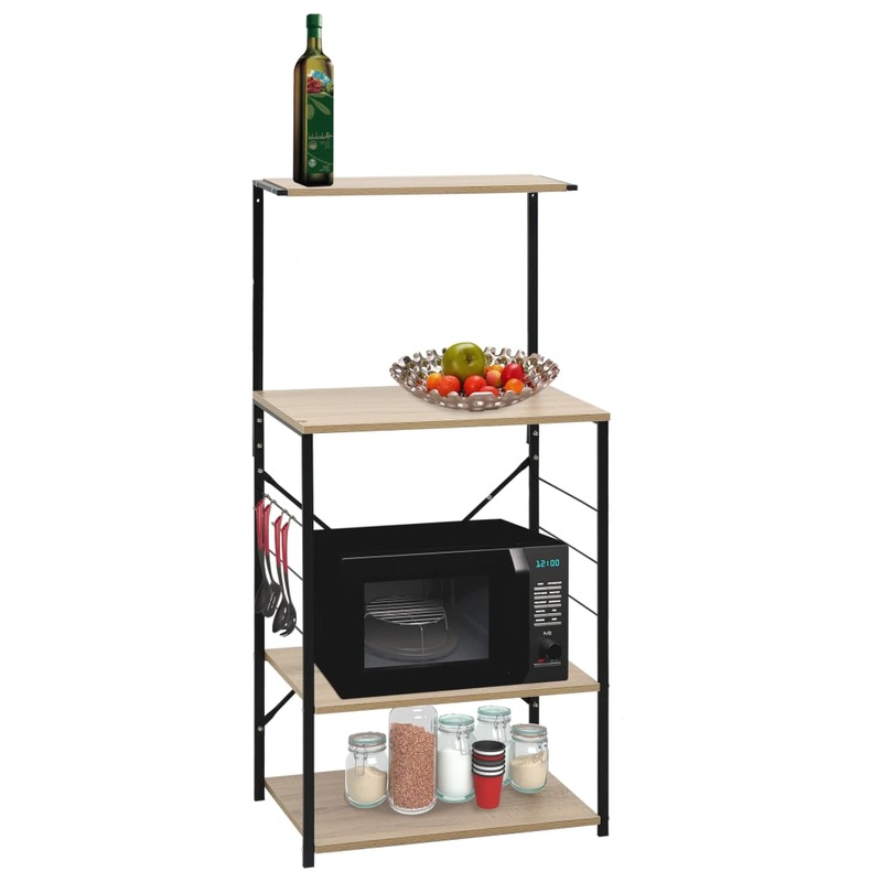 Berkfield Microwave Cabinet Black and Oak 60×39.6×123 cm Engineered Wood