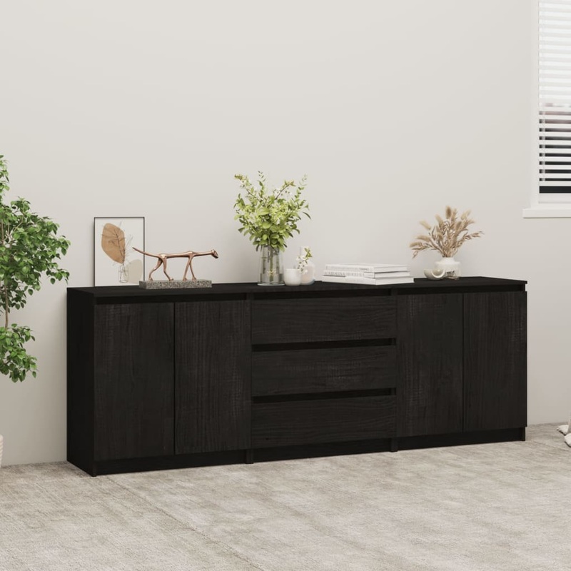 Berkfield Side Cabinet Black 180x36x65 cm Solid Pinewood