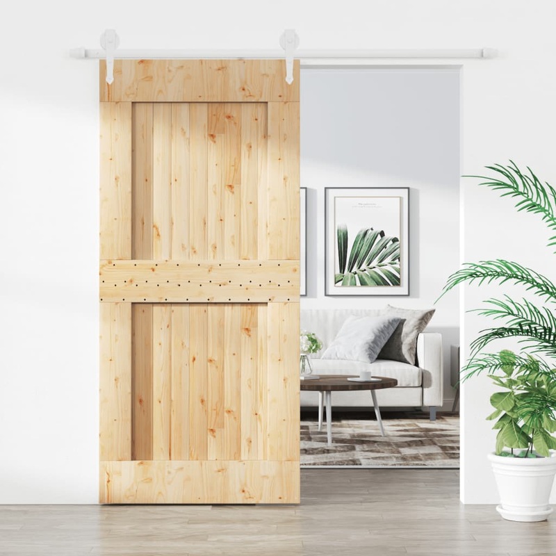 Berkfield Sliding Door with Hardware Set 100×210 cm Solid Wood Pine