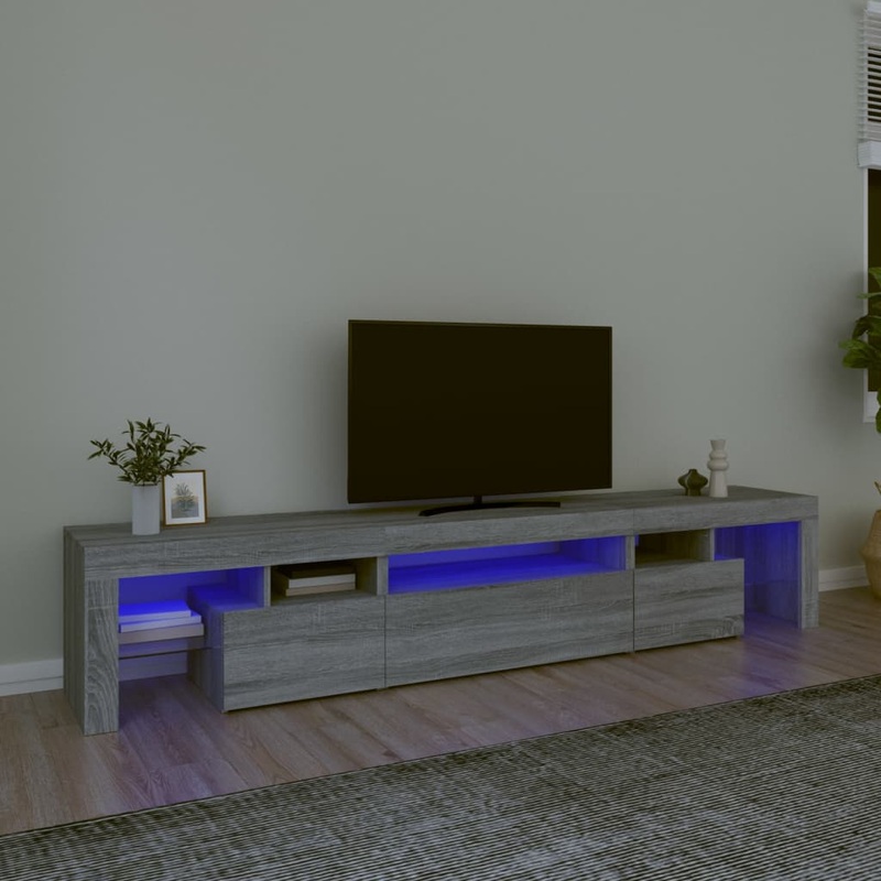 Berkfield TV Cabinet with LED Lights Grey Sonoma 215×36.5×40 cm