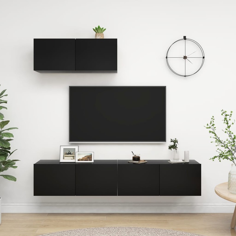 Berkfield TV Cabinets 3 pcs Black Engineered Wood