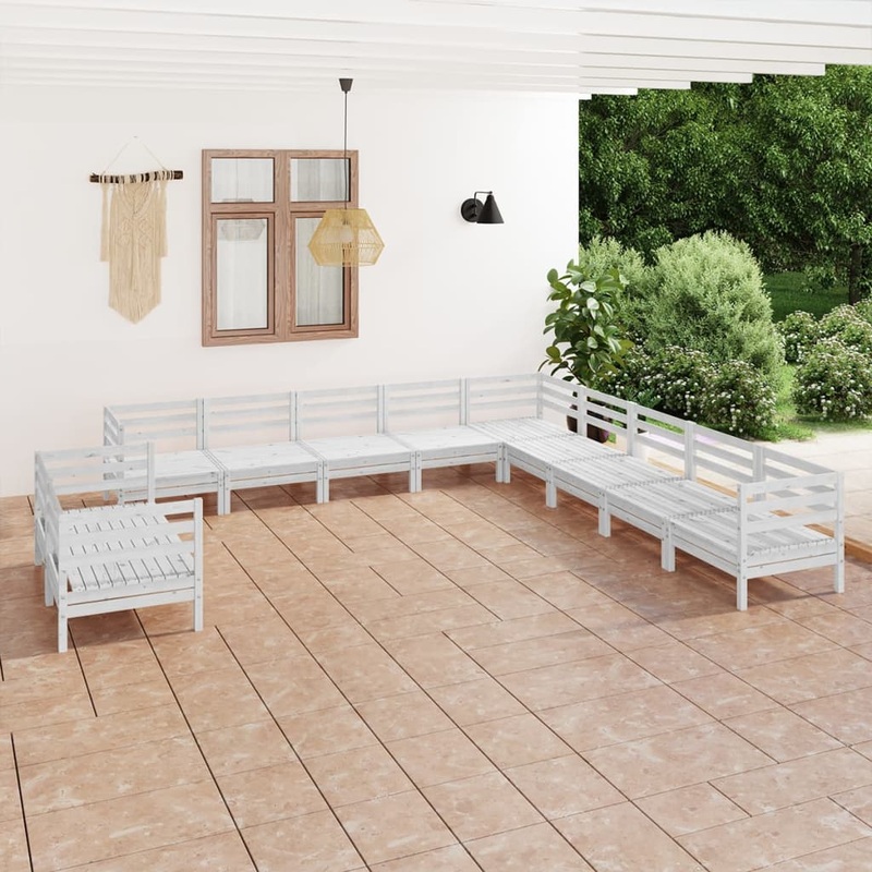 Berkfield 11 Piece Garden Lounge Set Solid Wood Pine White