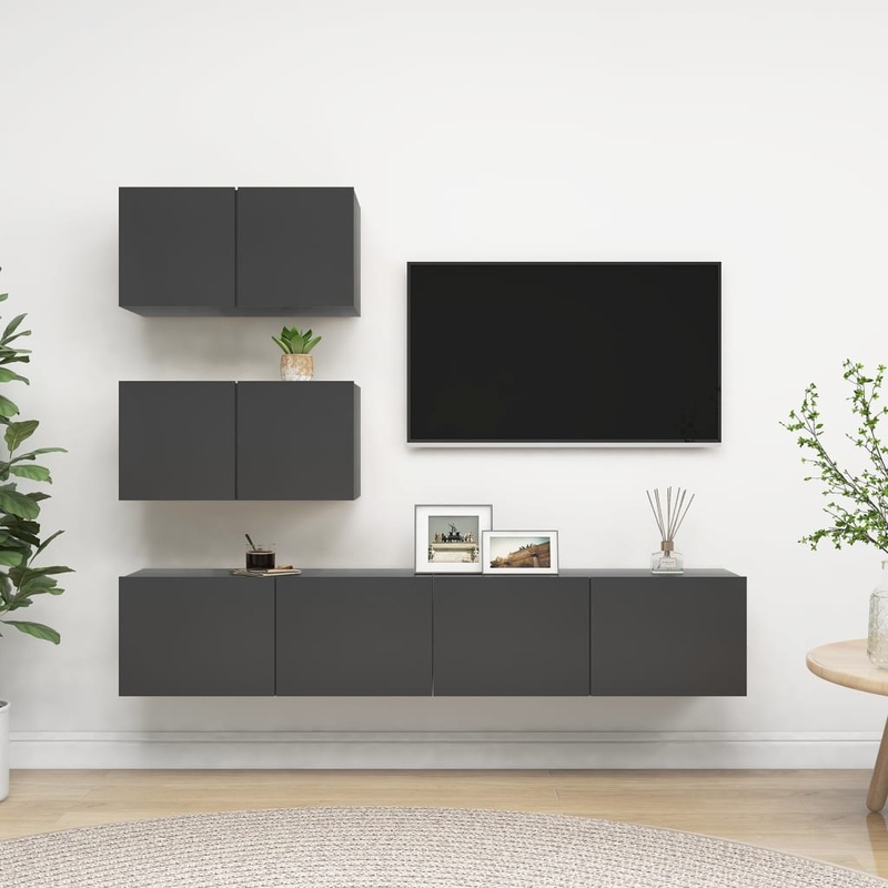 Berkfield 4 Piece TV Cabinet Set Grey Engineered Wood