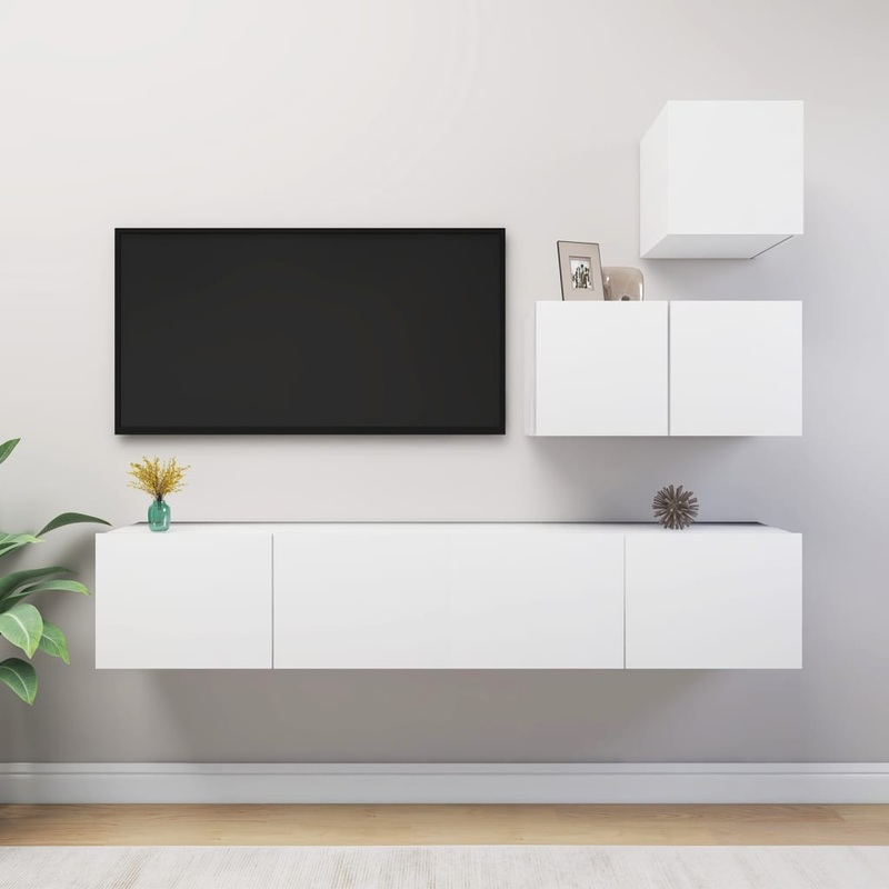Berkfield 4 Piece TV Cabinet Set White Engineered Wood