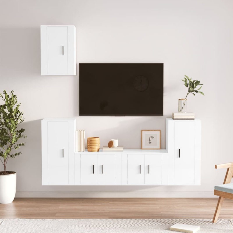 Berkfield 5 Piece TV Cabinet Set High Gloss White Engineered Wood