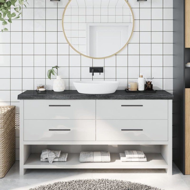 Berkfield Bathroom Countertop Dark Grey 160x30x6 cm Treated Solid Wood