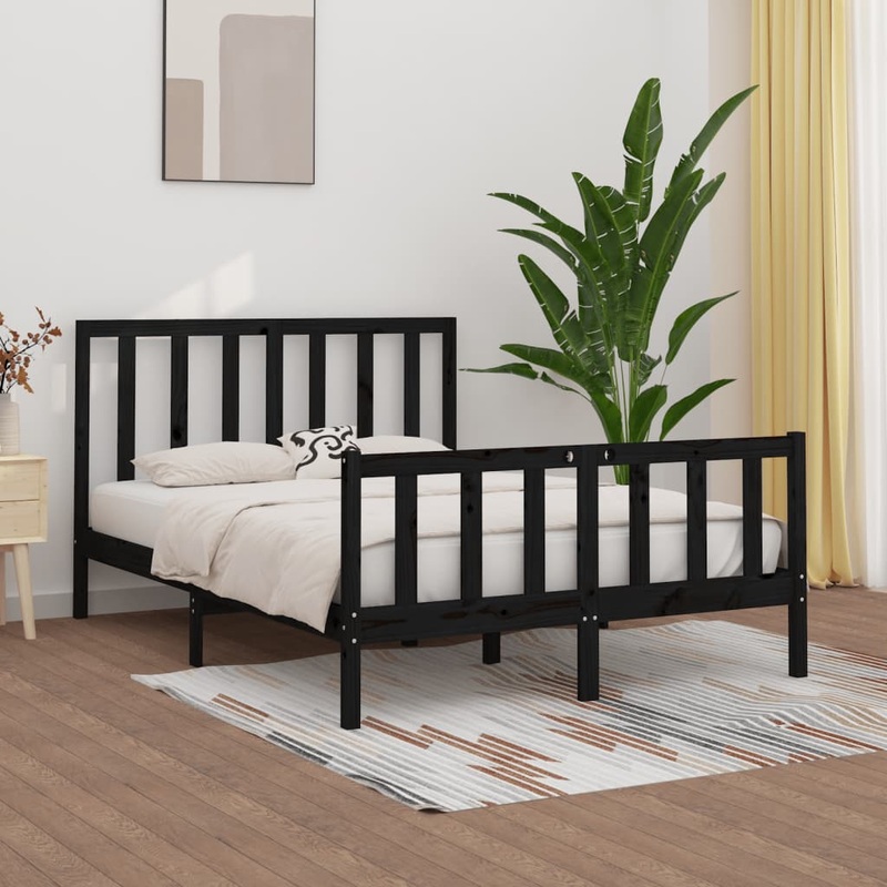 Berkfield Bed Frame Black Solid Wood 160×200 cm