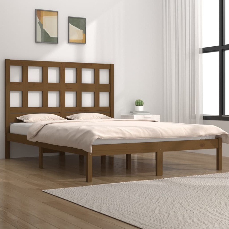 Berkfield Bed Frame Honey Brown Solid Wood Pine 140×190 cm