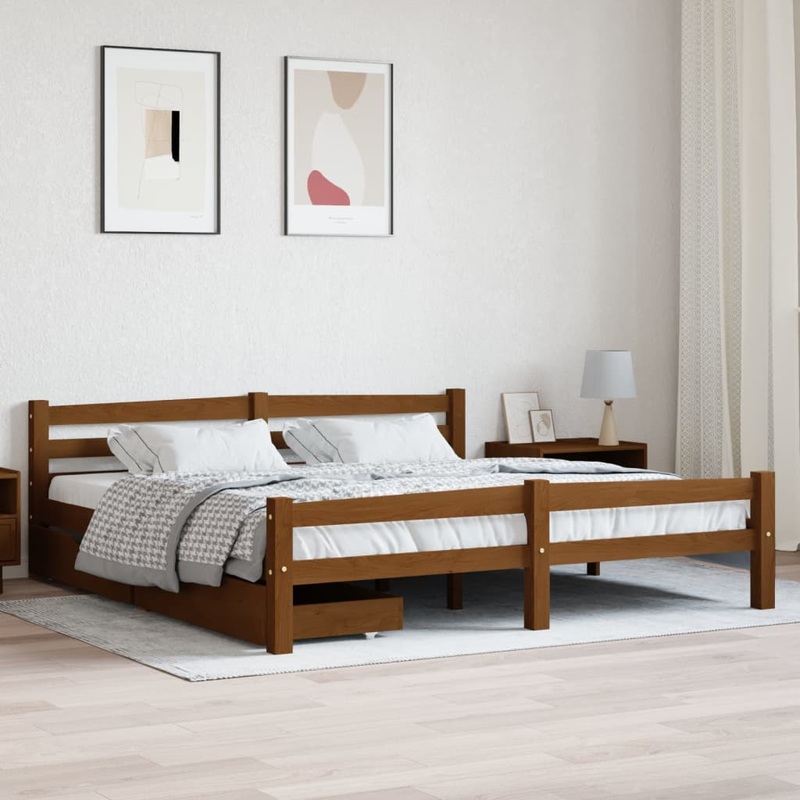 Berkfield Bed Frame with 2 Drawers Honey Brown Solid Pinewood 180×200 cm 6FT Super King