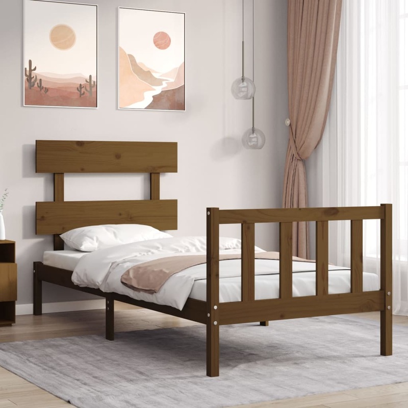 Berkfield Bed Frame with Headboard Honey Brown Small Single Solid Wood
