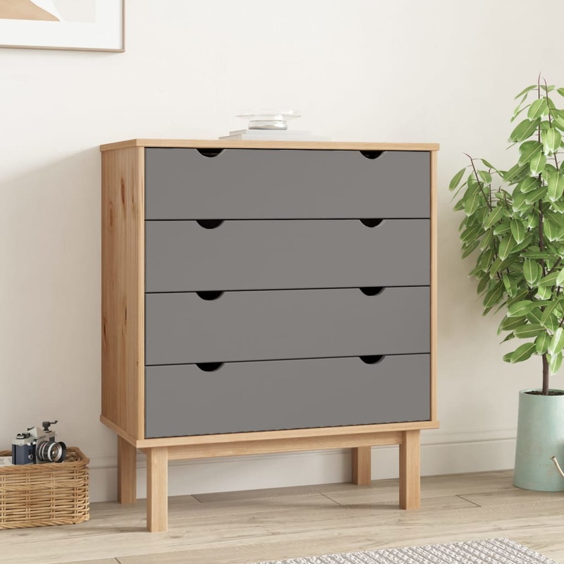 Berkfield Drawer Cabinet OTTA Brown&Grey 76.5×39.5x90cm Solid Wood Pine