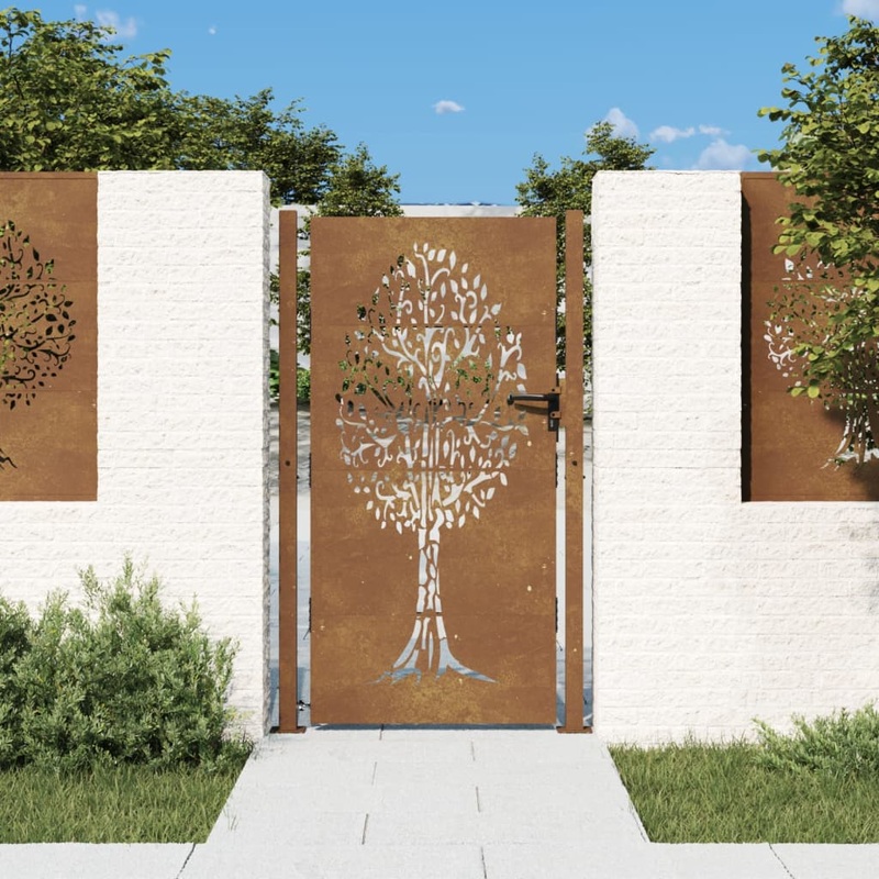Berkfield Garden Gate 105×205 cm Corten Steel Tree Design