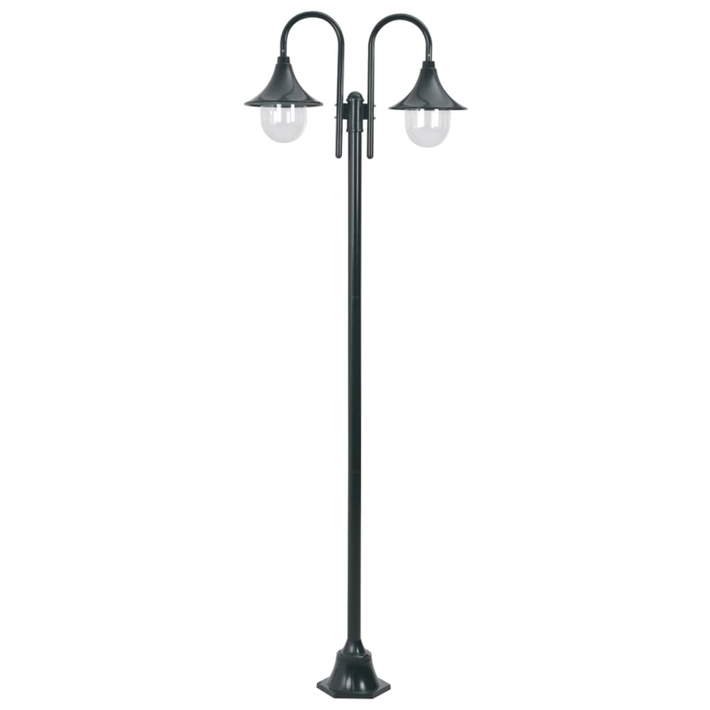 Berkfield Garden Post Light E27 220 cm Aluminium 2-Lantern Dark Green