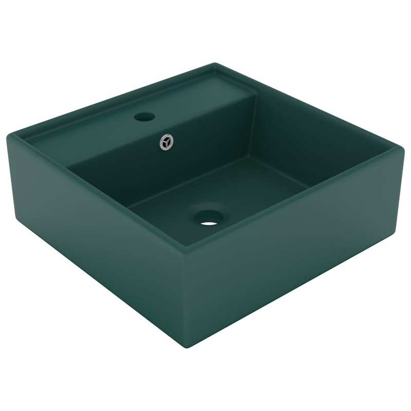 Berkfield Luxury Basin Overflow Square Matt Dark Green 41×41 cm Ceramic