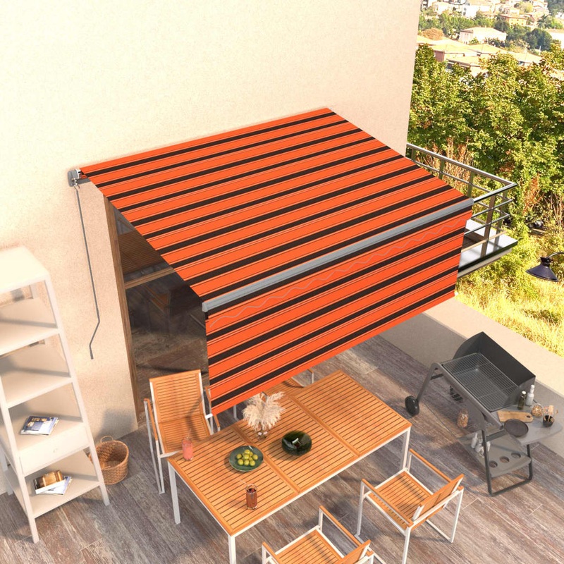 Berkfield Manual Retractable Awning with Blind 3.5×2.5m Orange&Brown