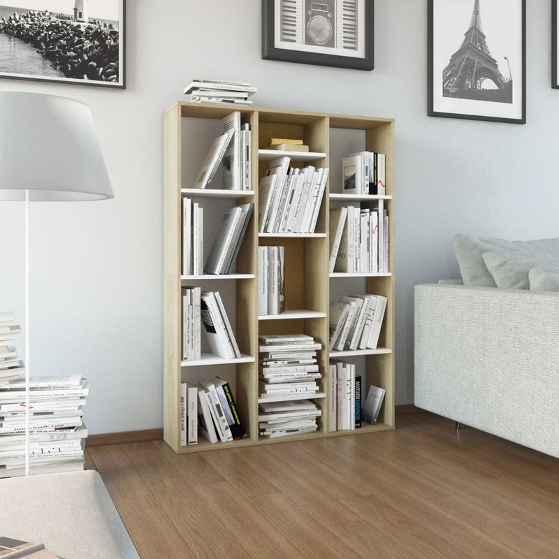 Berkfield Room Divider/Book Cabinet White and Sonoma Oak 100x24x140 cm Engineered Wood
