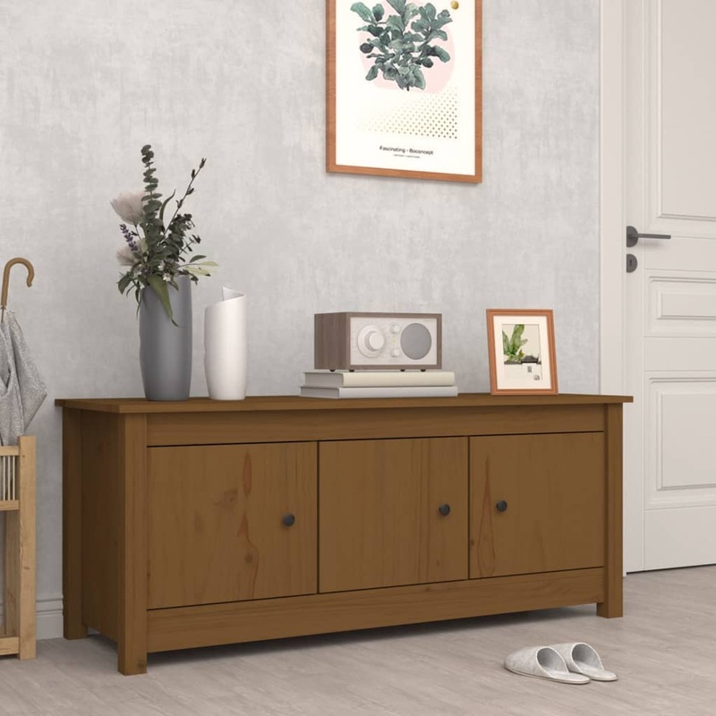 Berkfield Shoe Cabinet Honey Brown 110x38x45.5 cm Solid Wood Pine