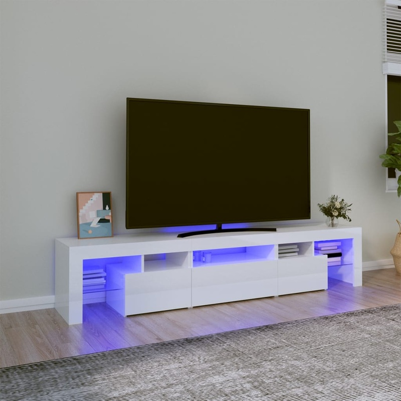 Berkfield TV Cabinet with LED Lights High Gloss White 200×36.5×40 cm