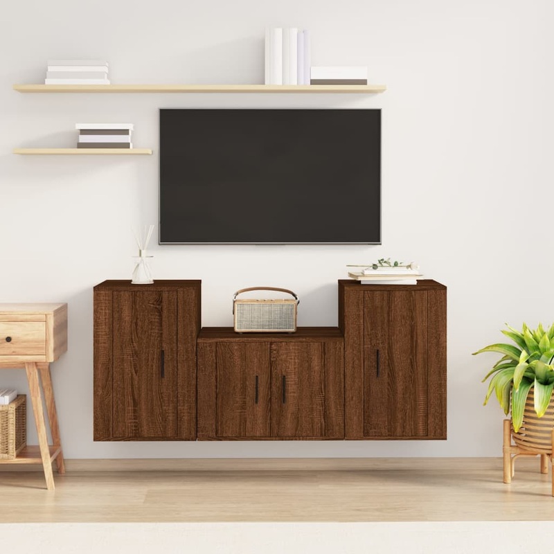 Berkfield 3 Piece TV Cabinet Set Brown Oak Engineered Wood