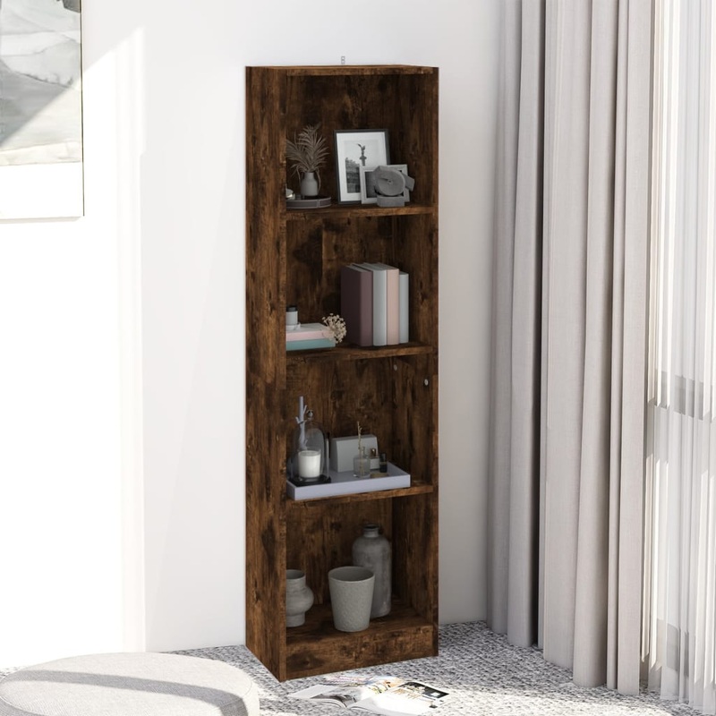 Berkfield 4-Tier Book Cabinet Smoked Oak 40x24x143 cm Engineered Wood
