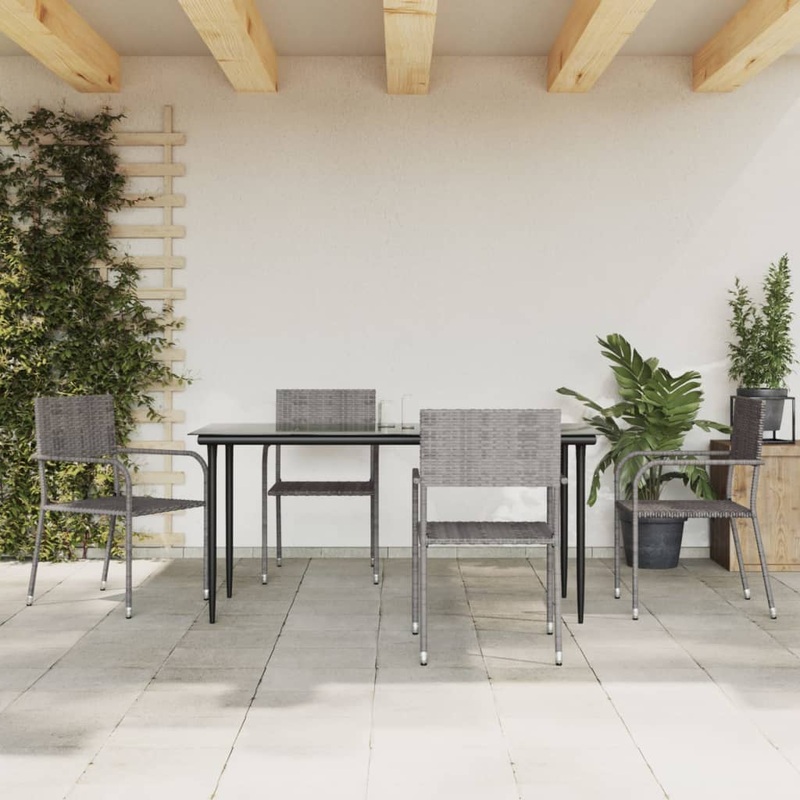 Berkfield 5 Piece Garden Dining Set Grey and Black Poly Rattan and Steel