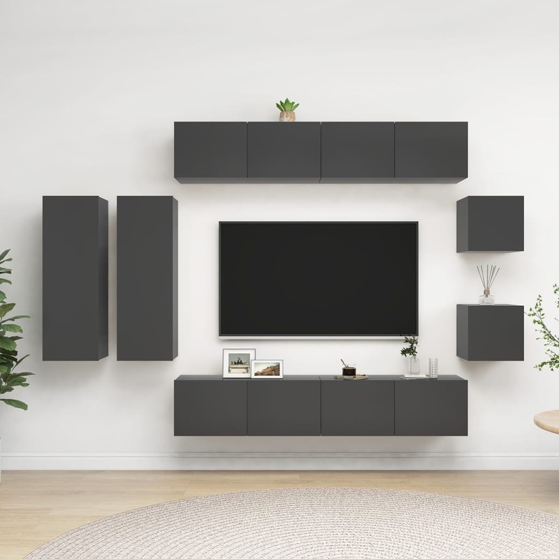 Berkfield 8 Piece TV Cabinet Set Grey Engineered Wood