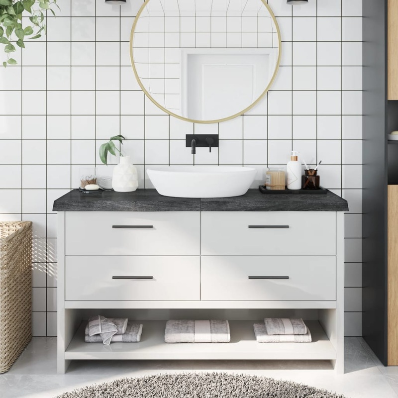 Berkfield Bathroom Countertop Dark Grey 140x50x6 cm Treated Solid Wood