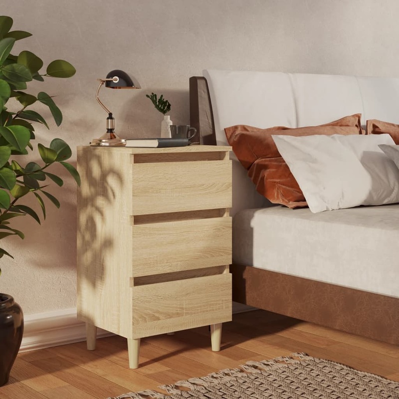 Berkfield Bed Cabinet with Solid Wood Legs Sonoma Oak 40x35x69 cm