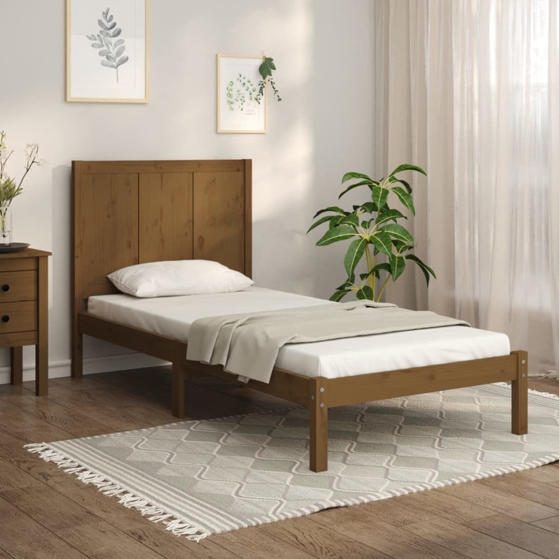 Berkfield Bed Frame Honey Brown Solid Wood 75×190 cm Small Single