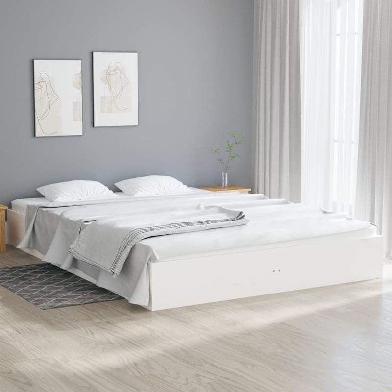 Berkfield Bed Frame White Solid Wood 160×200 cm