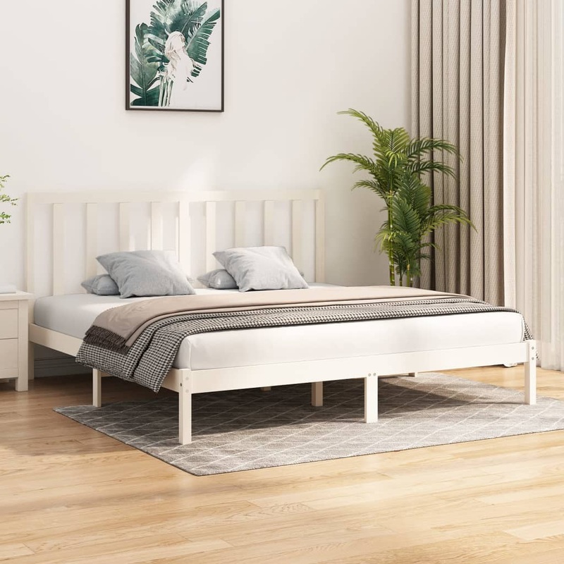 Berkfield Bed Frame White Solid Wood Pine 180×200 cm Super King Size