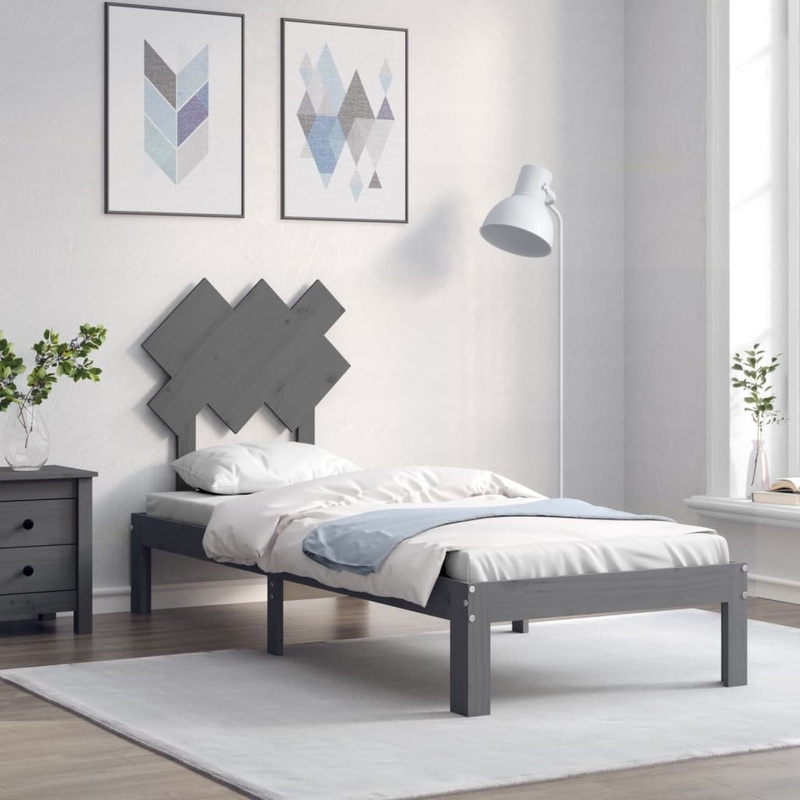 Berkfield Bed Frame with Headboard Grey Small Single Solid Wood