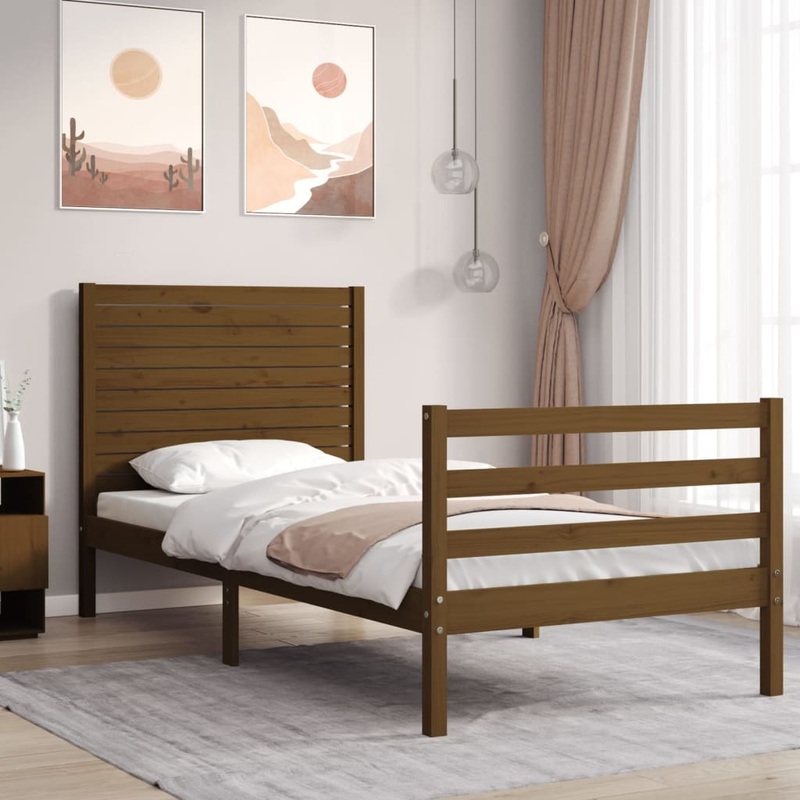 Berkfield Bed Frame with Headboard Honey Brown 90×200 cm Solid Wood