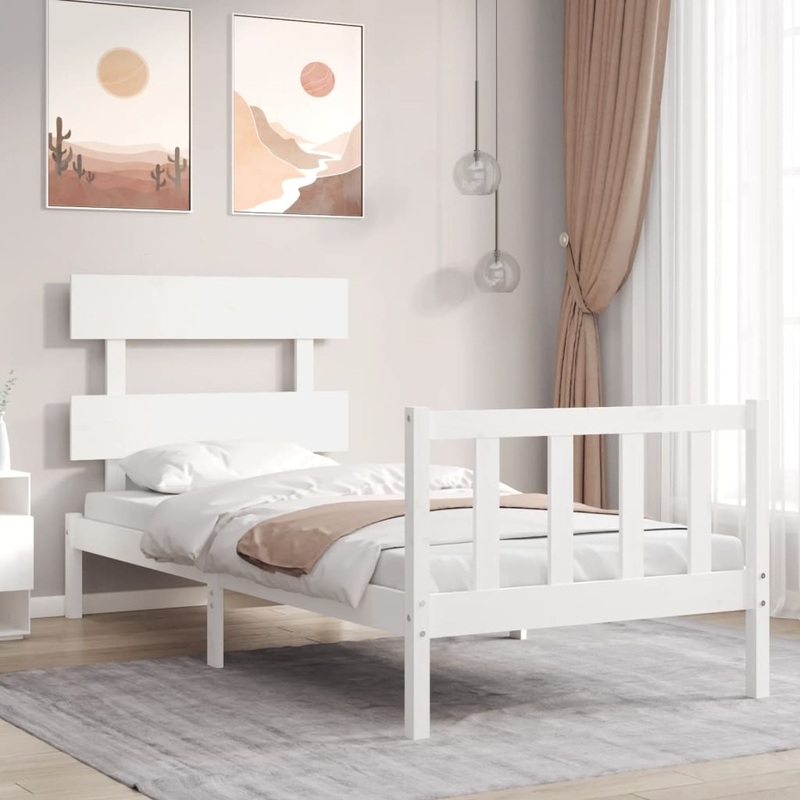 Berkfield Bed Frame with Headboard White 100×200 cm Solid Wood