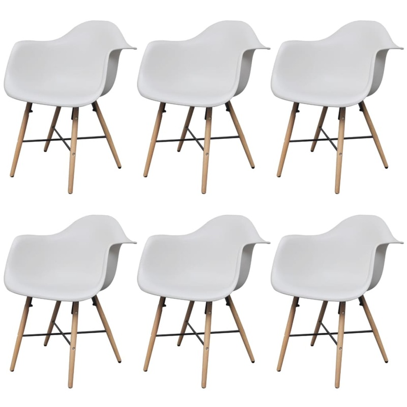 Berkfield Dining Chairs 6 pcs White Plastic and Beechword