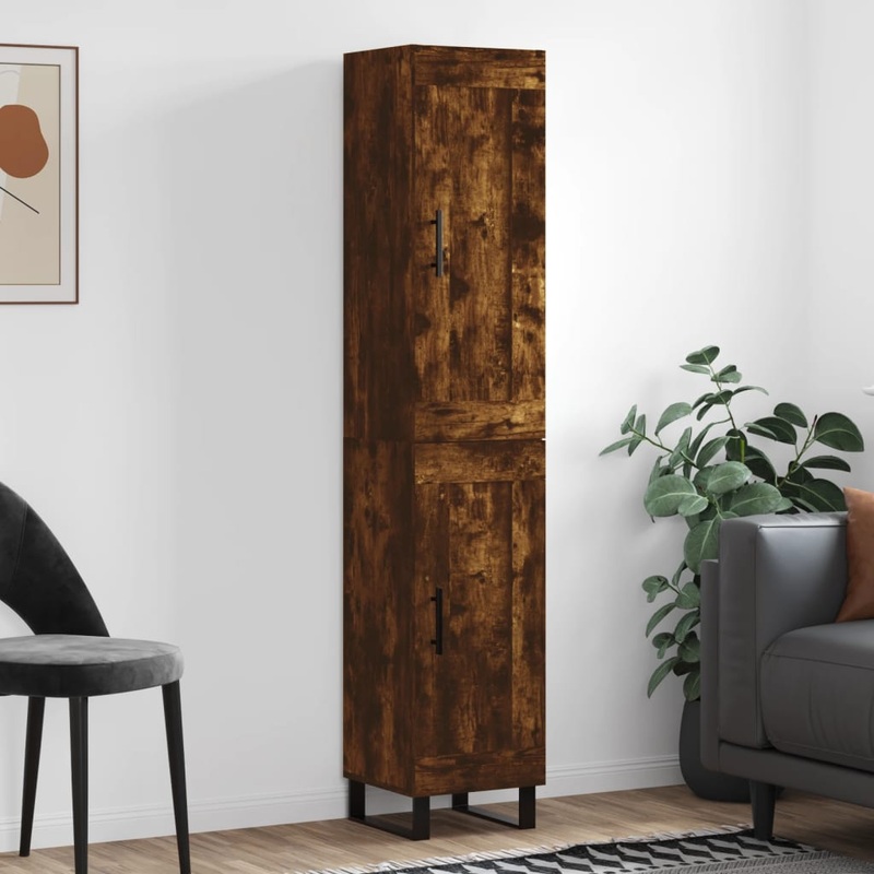 Berkfield Highboard Smoked Oak 34.5x34x180 cm Engineered Wood