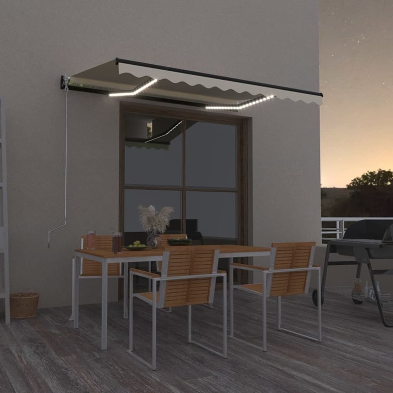 Berkfield Manual Retractable Awning with LED 350×250 cm Cream