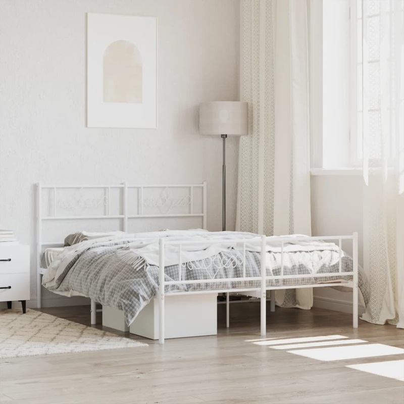 Berkfield Metal Bed Frame with Headboard and Footboard White 135×190 cm 4FT6 Double