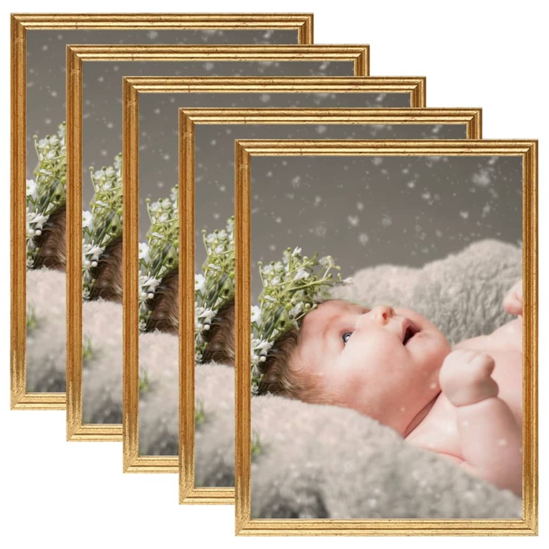 Berkfield Photo Frames Collage 5 pcs for Table Gold 28×35 cm MDF