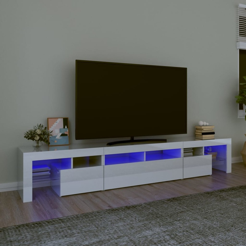Berkfield TV Cabinet with LED Lights High Gloss White 230×36.5×40 cm