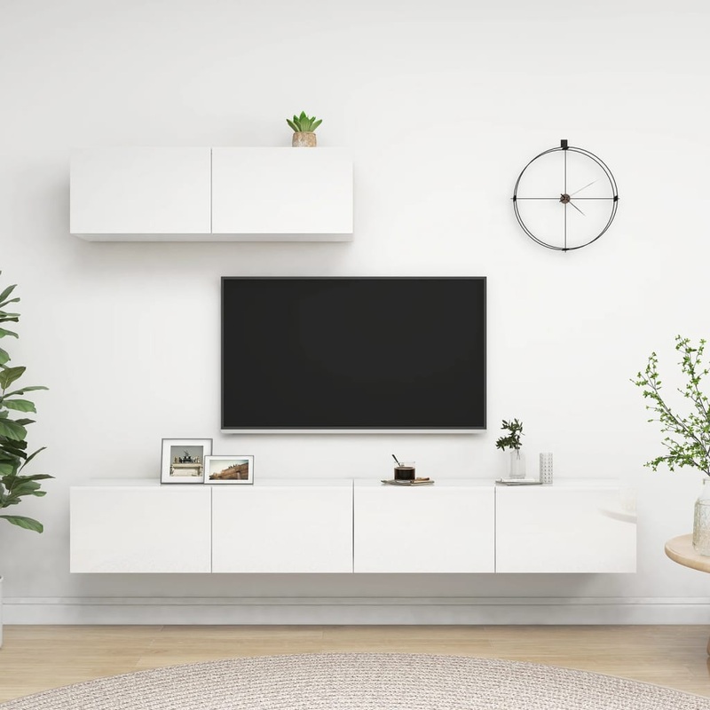 Berkfield TV Cabinets 3 pcs High Gloss White Engineered Wood