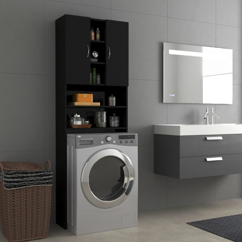 Berkfield Washing Machine Cabinet High Gloss Black 64×25.5×190 cm