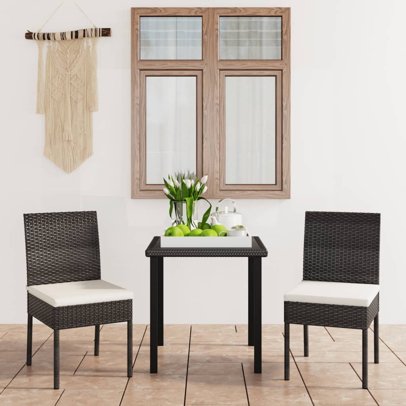 Berkfield 3 Piece Outdoor Dining Set with Cushions Poly Rattan Black